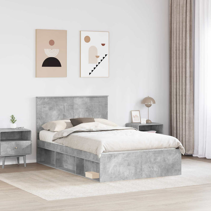 Cadru de pat cu headboard Beton 120 x 190 cm Lemn de pin masiv - WALTI WALTI