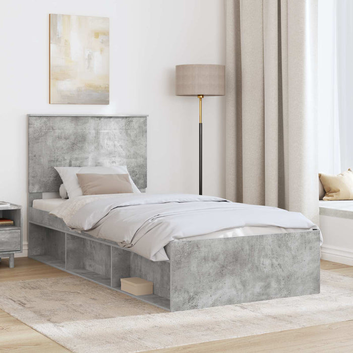 Cadru de pat Gri Concret 100 x 200 cm Lemn de pin masiv - WALTI WALTI