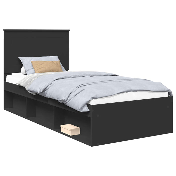 Cadru de pat cu headboard Negru 90 x 190 cm Lemn de pin masiv - WALTI WALTI