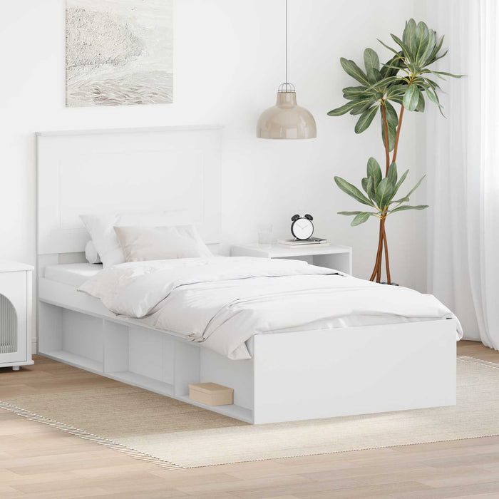 Cadru de pat cu headboard Alb 90 x 200 cm Lemn de pin masiv - WALTI WALTI