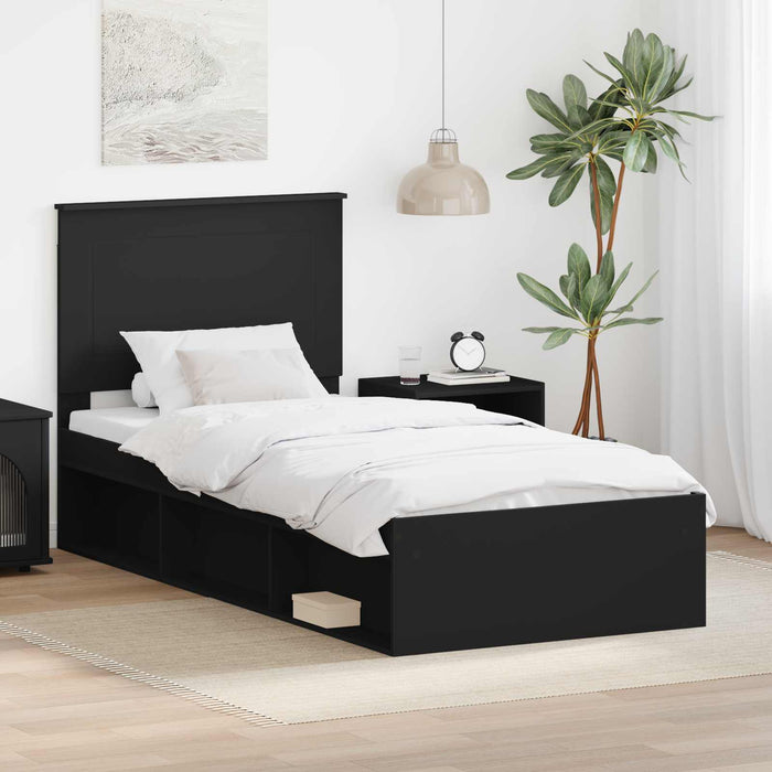 Cadru de pat cu headboard Negru 90 x 200 cm Lemn de pin masiv - WALTI WALTI