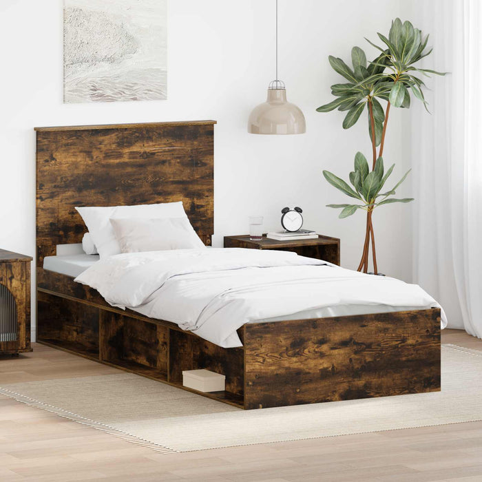 Cadru de pat Stejar fumuriu 75 x 190 cm Lemn de pin masiv - WALTI WALTI