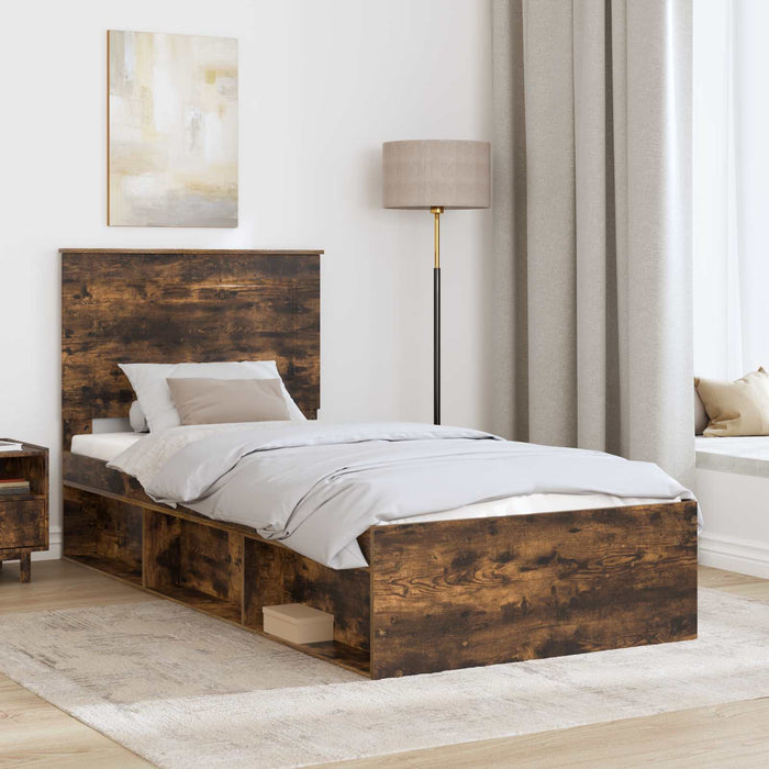 Cadru de pat Stejar fumuriu 75 x 190 cm Lemn de pin masiv - WALTI WALTI