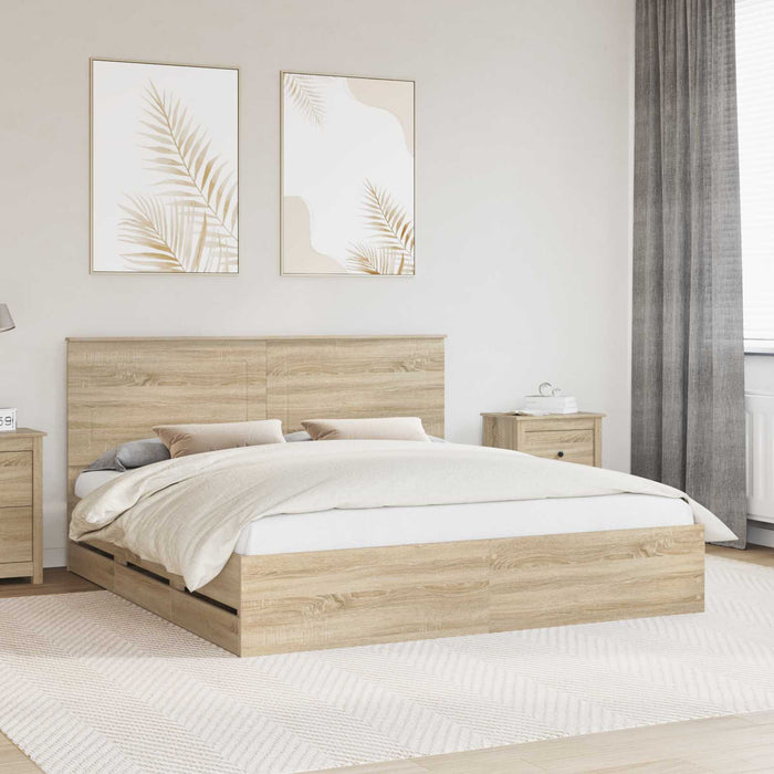 Cadru de pat Stejar Sonoma 200 x 200 cm Lemn Ingineresc - WALTI WALTI