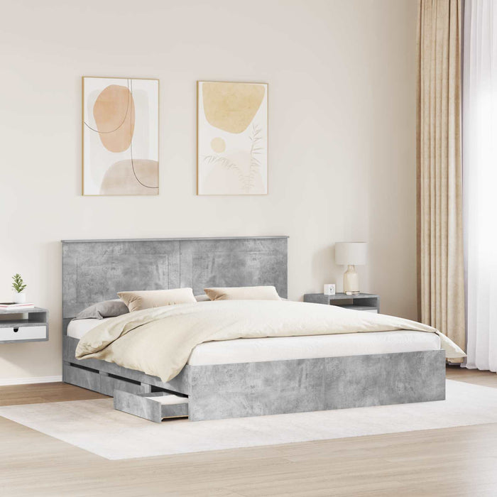 Cadru de pat Gri din beton 200 x 200 cm Lemn Ingineresc - WALTI WALTI