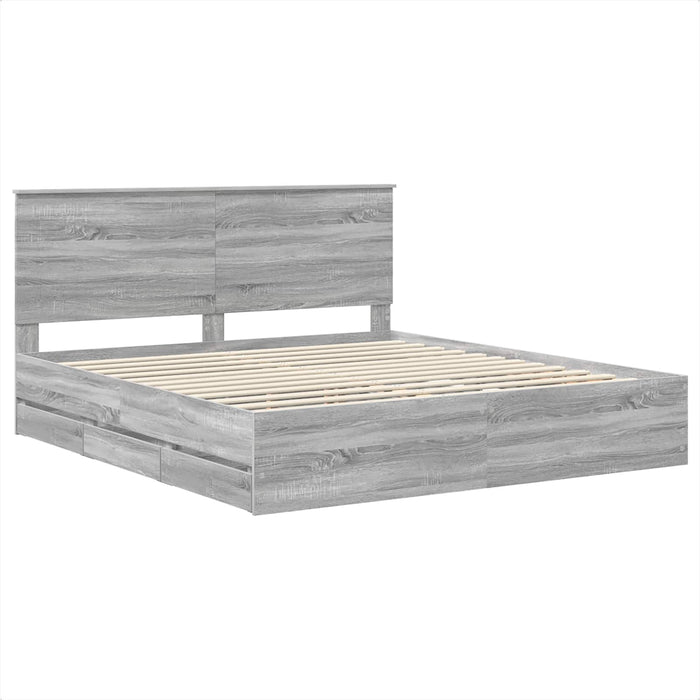 Cadru de pat cu sertar Gri Sonoma 200 x 200 cm Lemn Ingineresc - WALTI WALTI