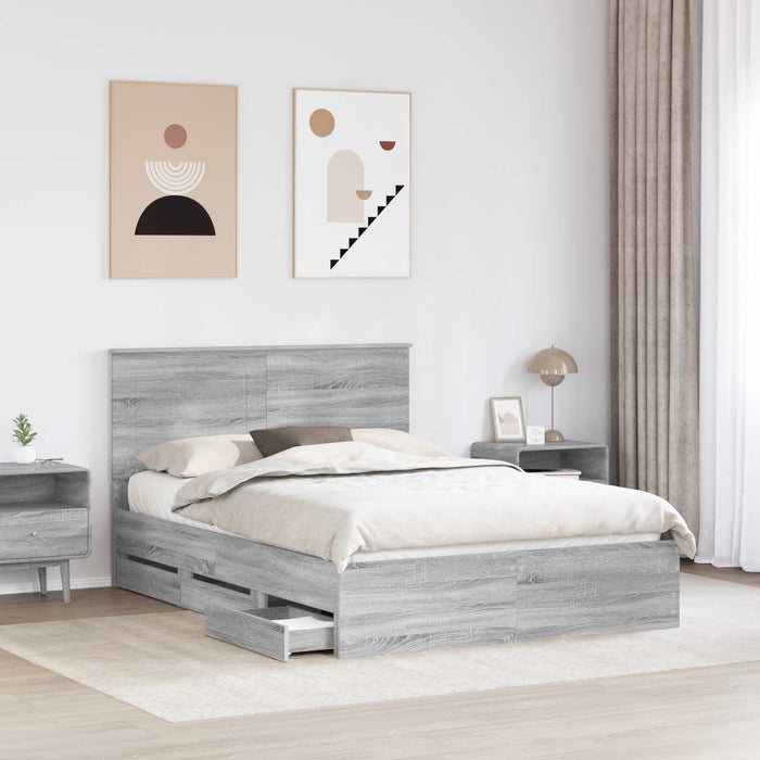 Cadru de pat cu sertar Gri Sonoma 150 x 200 cm Lemn Ingineresc - WALTI WALTI