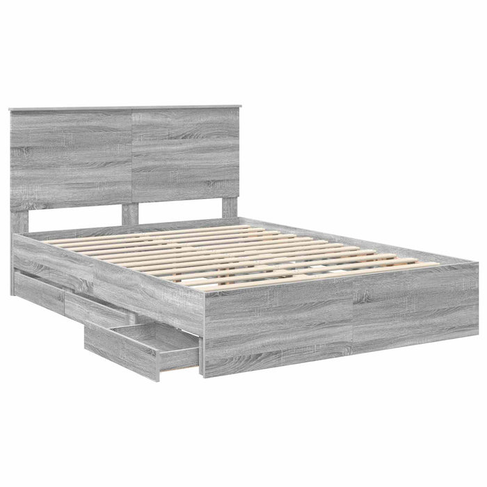 Cadru de pat cu sertar Gri Sonoma 150 x 200 cm Lemn Ingineresc - WALTI WALTI