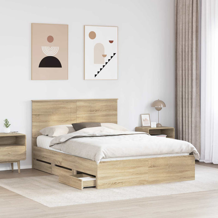 Cadru de pat Stejar Sonoma 140 x 190 cm Lemn Ingineresc WALTI