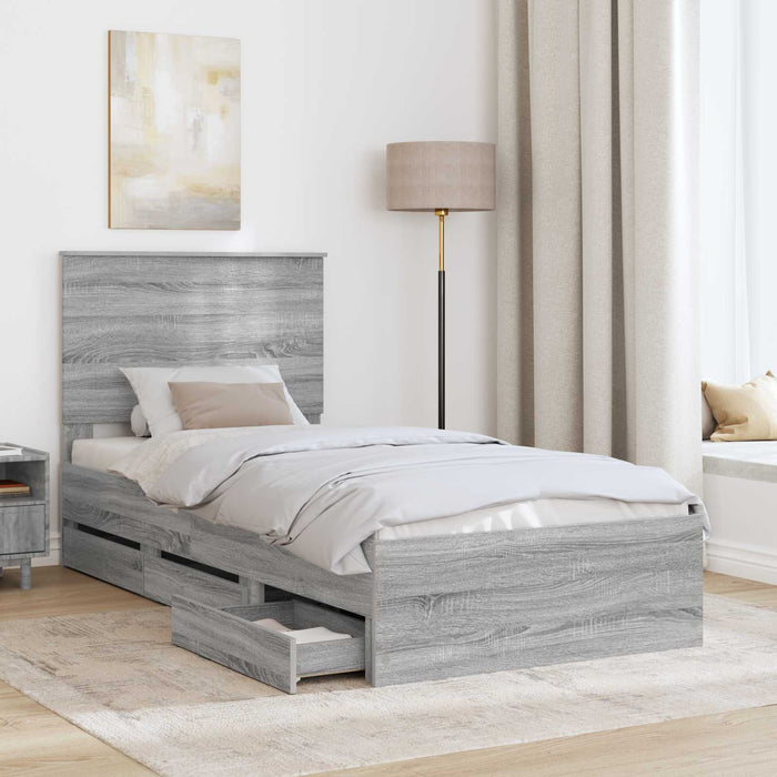 Cadru de pat cu sertar Gri Sonoma 100 x 200 cm Lemn Ingineresc - WALTI WALTI