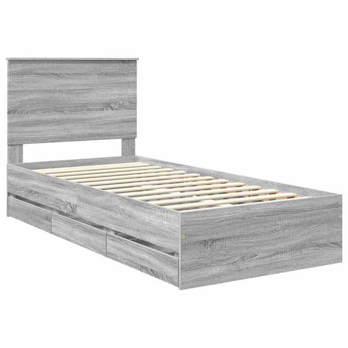Cadru de pat cu sertar Gri Sonoma 90 x 190 cm Lemn Ingineresc - WALTI WALTI