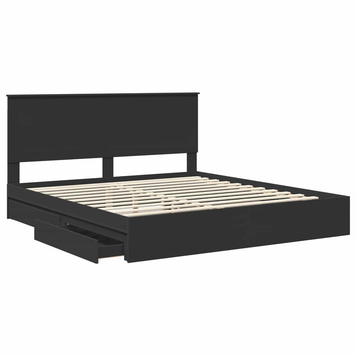 Cadru de pat cu sertar Manual Negru 200 x 200 cm Lemn compozit - WALTI WALTI
