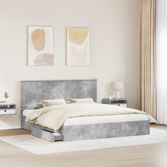Cadru de pat cu sertar Gri din beton 200 x 200 cm Lemn compozit - WALTI WALTI