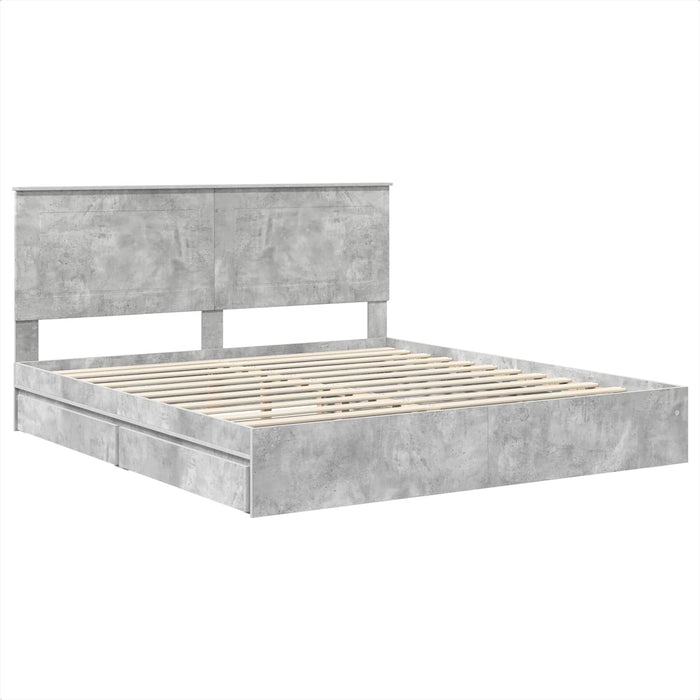 Cadru de pat cu sertar Gri din beton 200 x 200 cm Lemn compozit - WALTI WALTI