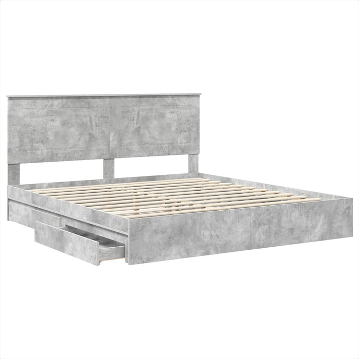 Cadru de pat cu sertar Gri din beton 200 x 200 cm Lemn compozit - WALTI WALTI