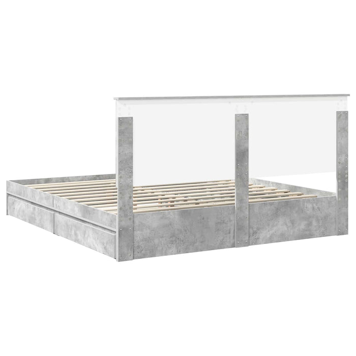Cadru de pat cu sertar Gri din beton 200 x 200 cm Lemn compozit - WALTI WALTI
