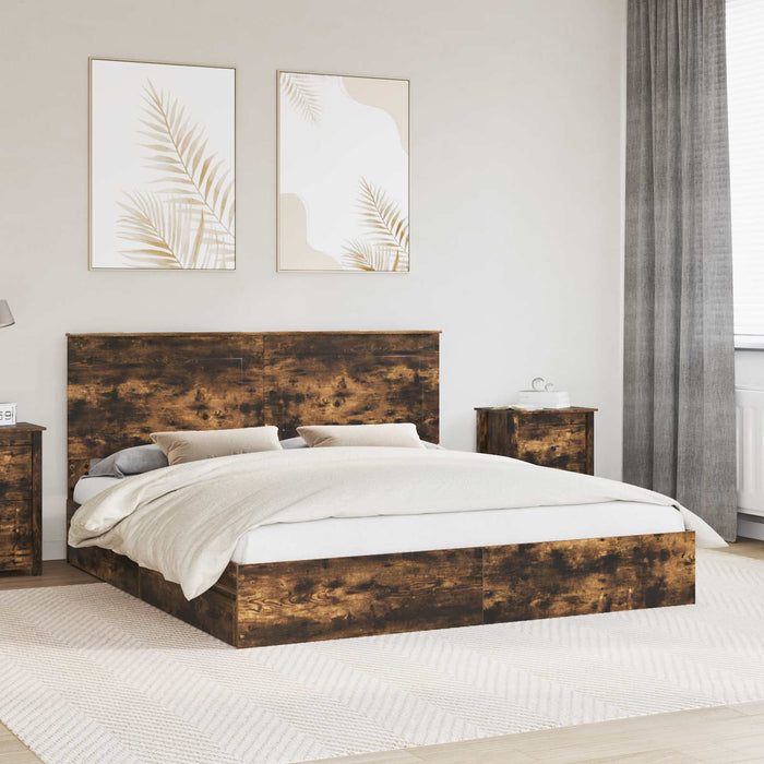 Pat cu storage Stejar fumuriu 180 x 200 cm Lemn compozit - WALTI WALTI