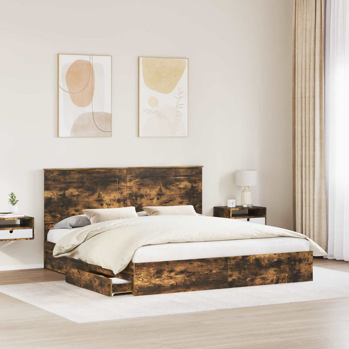 Pat cu storage Stejar fumuriu 180 x 200 cm Lemn compozit - WALTI WALTI