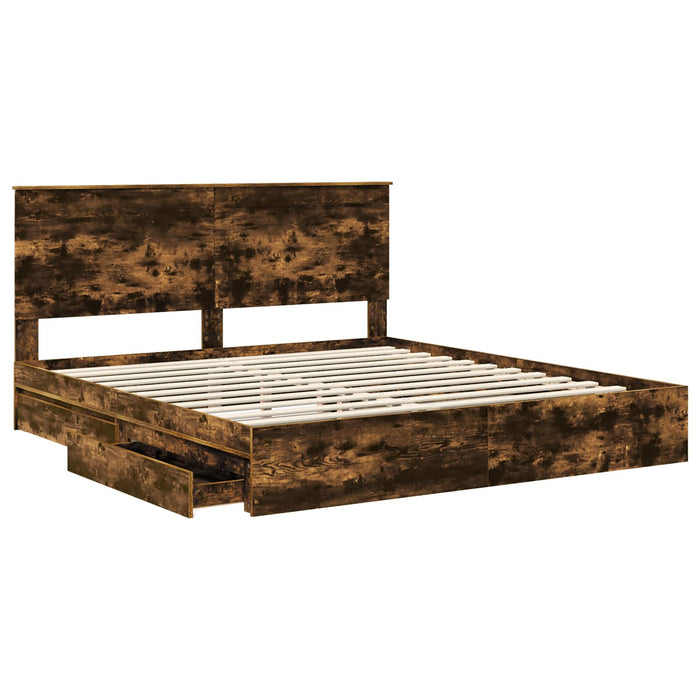 Pat cu storage Stejar fumuriu 180 x 200 cm Lemn compozit - WALTI WALTI