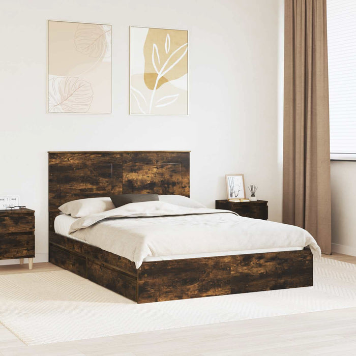 Pat cu storage Stejar fumuriu 160 x 200 cm Lemn compozit - WALTI WALTI