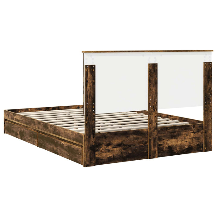 Pat cu storage Stejar fumuriu 160 x 200 cm Lemn compozit - WALTI WALTI
