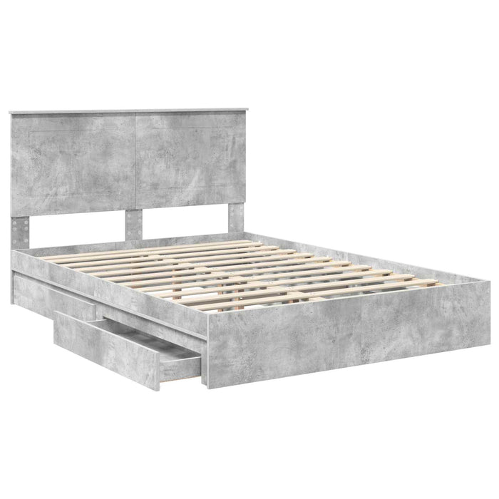 Cadru de pat cu sertar Gri din beton 150 x 200 cm Lemn compozit - WALTI WALTI