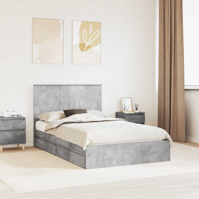 Cadru de pat cu sertar Gri din beton 135 x 190 cm Lemn compozit - WALTI WALTI