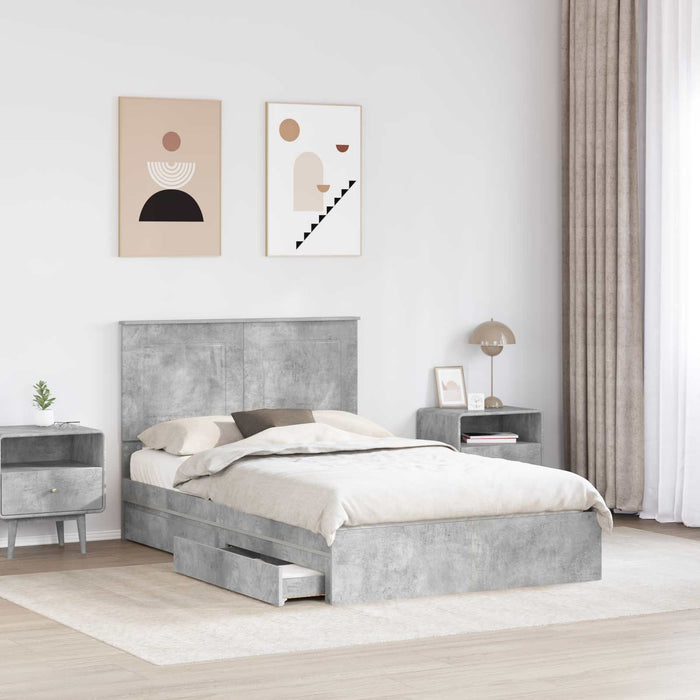 Cadru de pat cu sertar Gri din beton 135 x 190 cm Lemn compozit - WALTI WALTI