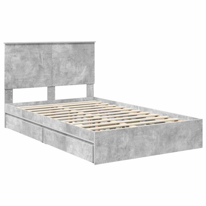 Cadru de pat cu sertar Gri din beton 135 x 190 cm Lemn compozit - WALTI WALTI