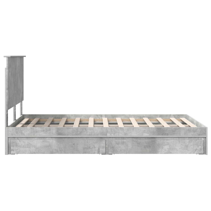 Cadru de pat cu sertar Gri din beton 135 x 190 cm Lemn compozit - WALTI WALTI