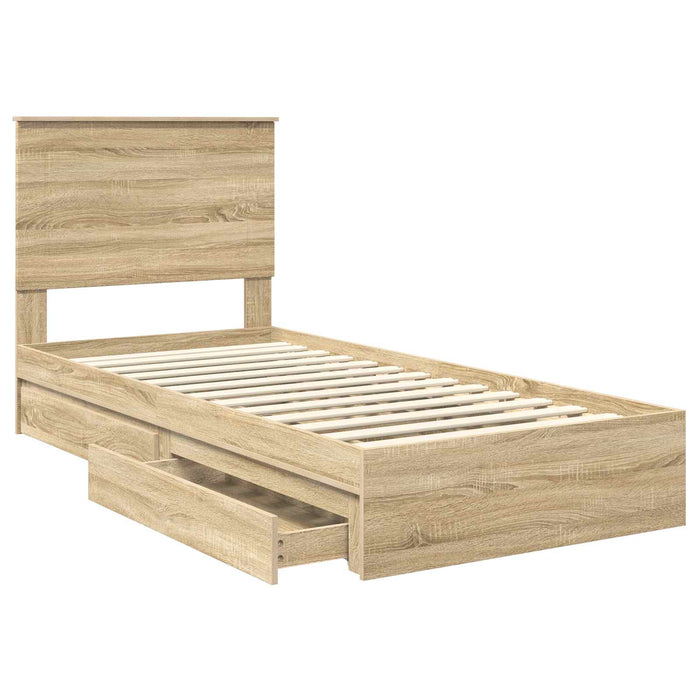 Cadru de pat cu sertar Stejar Sonoma 90 x 190 cm Lemn compozit - WALTI WALTI