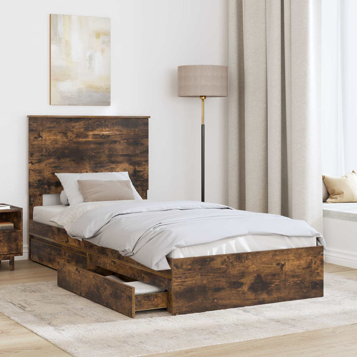 Cadru de pat cu sertar Stejar fumuriu 90 x 190 cm Lemn compozit - WALTI WALTI