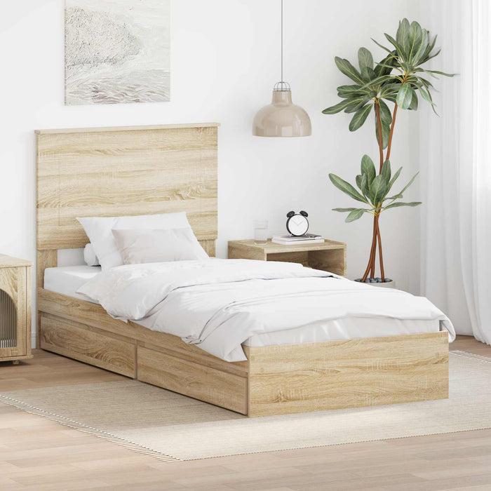 Cadru de pat cu sertar Stejar Sonoma 90 x 200 cm Lemn compozit - WALTI WALTI