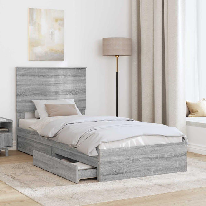 Cadru de pat cu sertar Gri Sonoma 90 x 200 cm Lemn compozit - WALTI WALTI