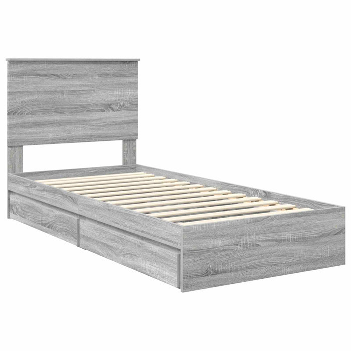 Cadru de pat cu sertar Gri Sonoma 90 x 200 cm Lemn compozit - WALTI WALTI