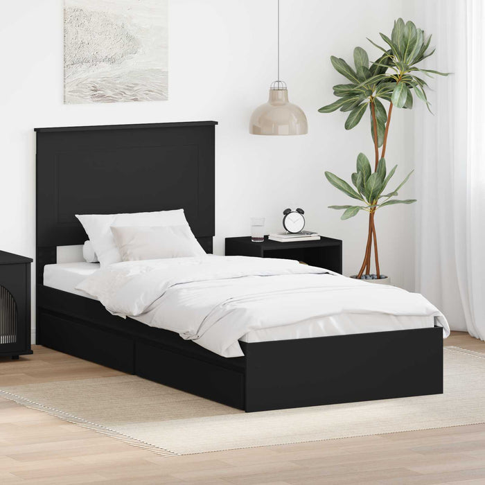 Cadru de pat cu sertar Manual Negru 75 x 190 cm Lemn compozit - WALTI WALTI