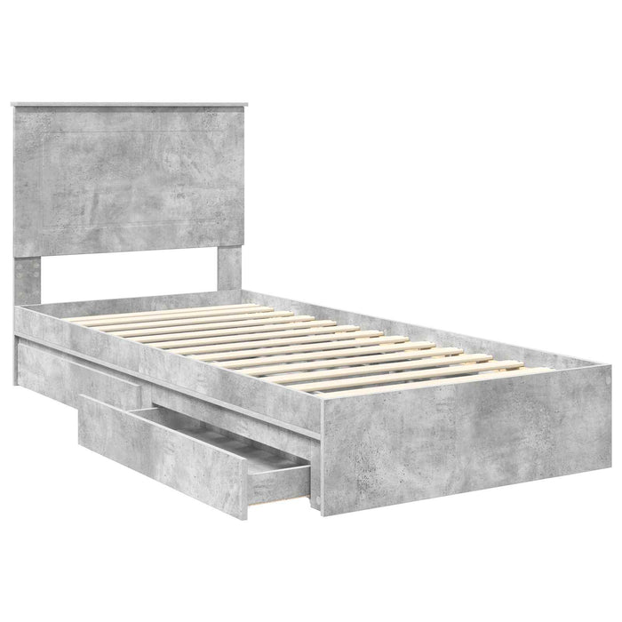 Cadru de pat cu sertar Gri din beton 75 x 190 cm Lemn compozit - WALTI WALTI
