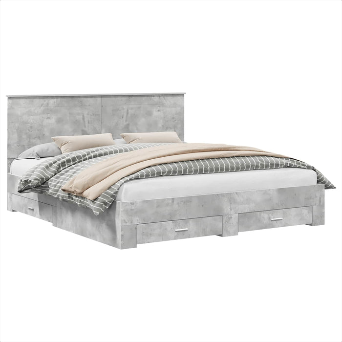 Cadru de pat cu sertar Gri din beton 200 x 200 cm Lemn compozit - WALTI WALTI