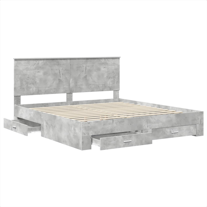 Cadru de pat cu sertar Gri din beton 200 x 200 cm Lemn compozit - WALTI WALTI