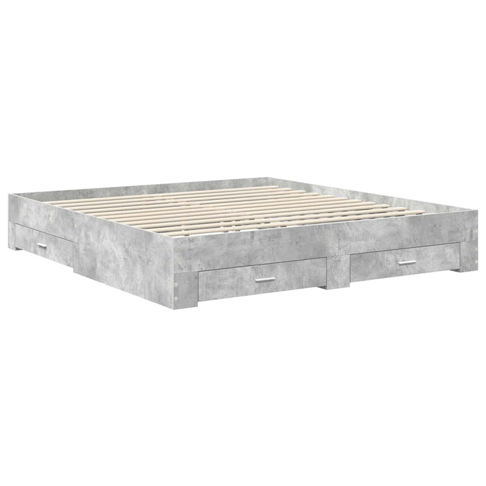 Cadru de pat cu sertar Gri din beton 200 x 200 cm Lemn compozit - WALTI WALTI