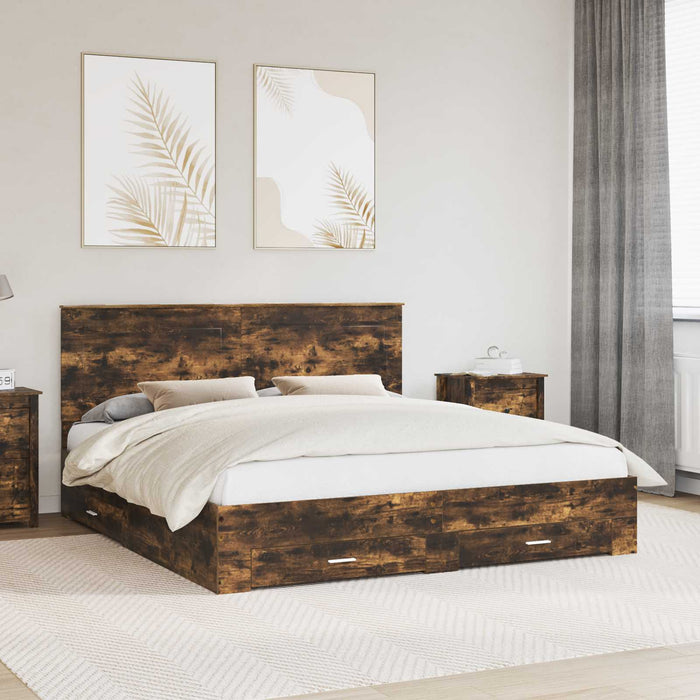 Cadru de pat Stejar fumuriu 200 x 200 cm Lemn compozit - WALTI WALTI
