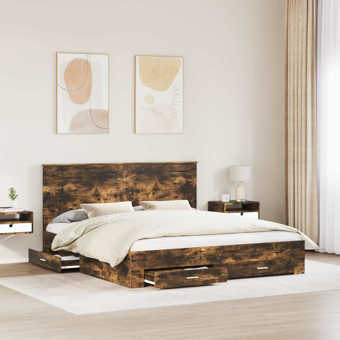 Cadru de pat Stejar fumuriu 200 x 200 cm Lemn compozit - WALTI WALTI
