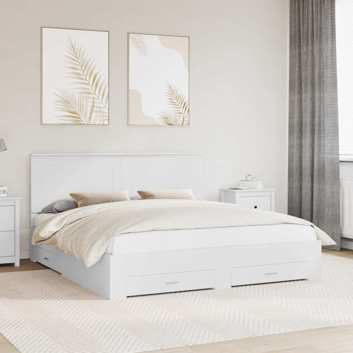 Cadru de pat cu headboard Alb 180 x 200 cm Lemn compozit - WALTI WALTI
