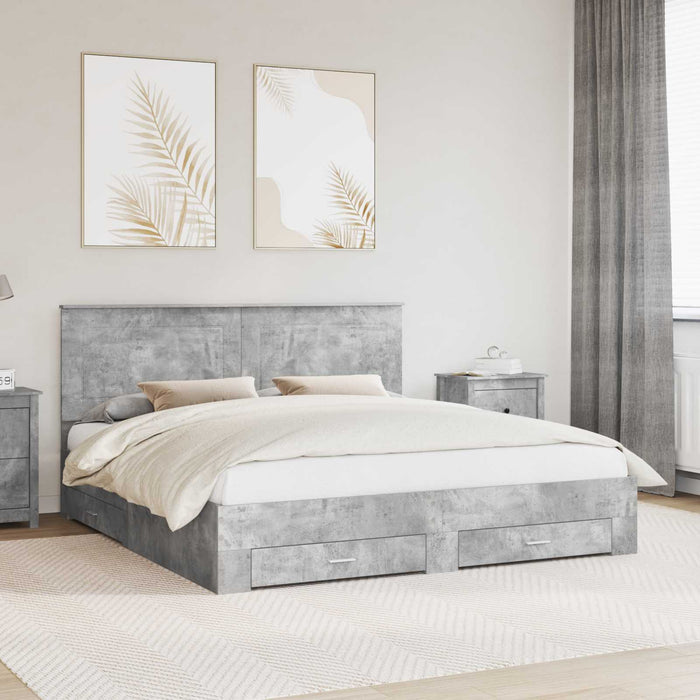 Cadru de pat cu sertar Gri din beton 180 x 200 cm Lemn compozit - WALTI WALTI
