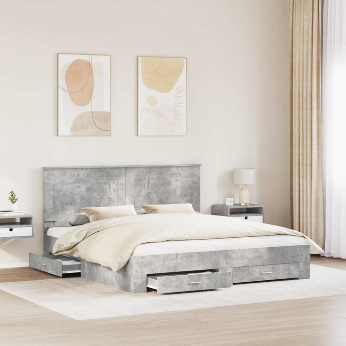 Cadru de pat cu sertar Gri din beton 180 x 200 cm Lemn compozit - WALTI WALTI