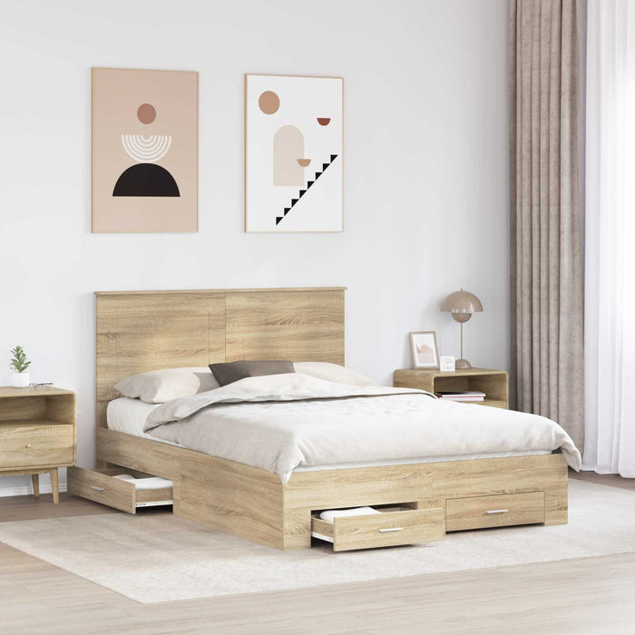 Cadru de pat cu sertar Stejar Sonoma 150 x 200 cm Lemn compozit - WALTI WALTI