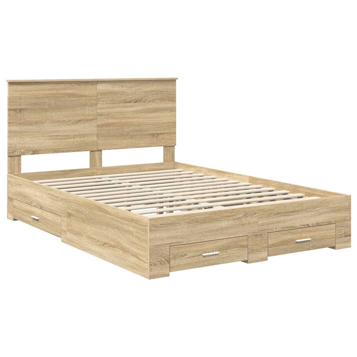 Cadru de pat cu sertar Stejar Sonoma 140 x 190 cm Lemn compozit - WALTI WALTI