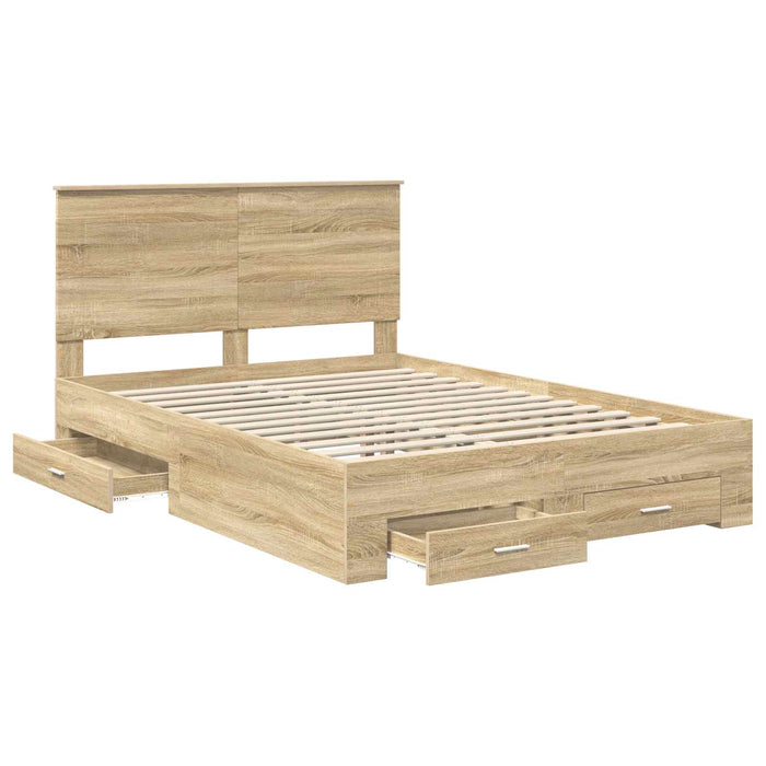 Cadru de pat cu sertar Stejar Sonoma 140 x 190 cm Lemn compozit - WALTI WALTI