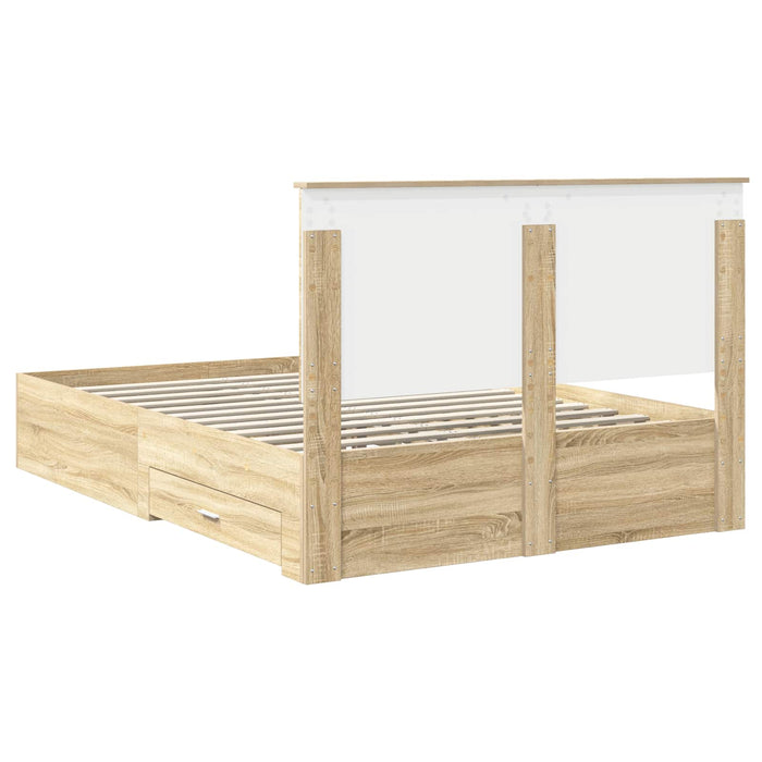 Cadru de pat cu sertar Stejar Sonoma 140 x 190 cm Lemn compozit - WALTI WALTI