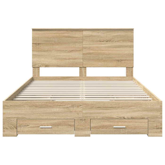 Cadru de pat cu sertar Stejar Sonoma 140 x 190 cm Lemn compozit - WALTI WALTI